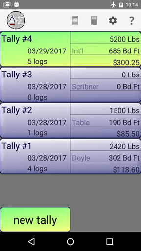 Tally List screen, which shows all tallies,
                      with summary information for each